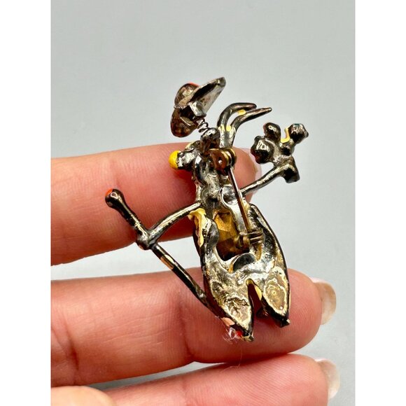 Vintage Trembler Pin Brooch Magician Bunny with Trembling Hat Flowers and Cane - Picture 5 of 8